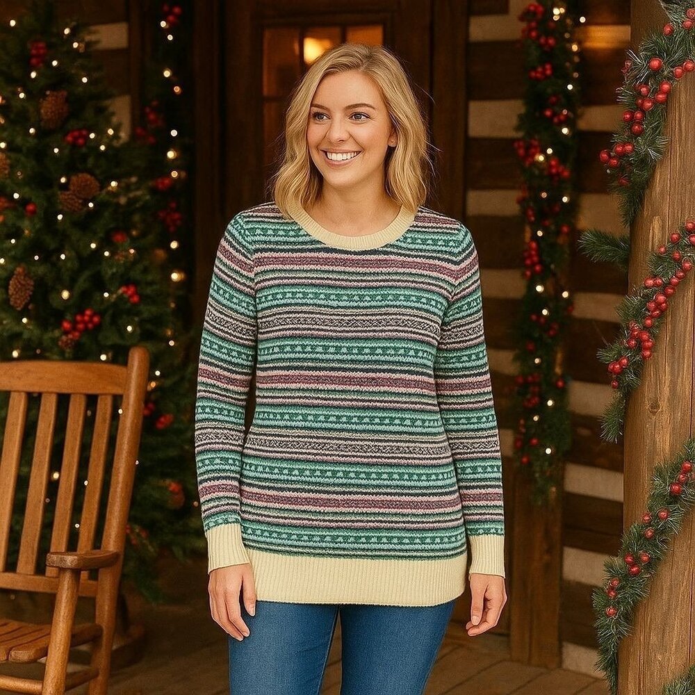 Talbots Argyle Print Lamb's Wool Blend Holiday Sweater Cozy Cabincore Dainty XS